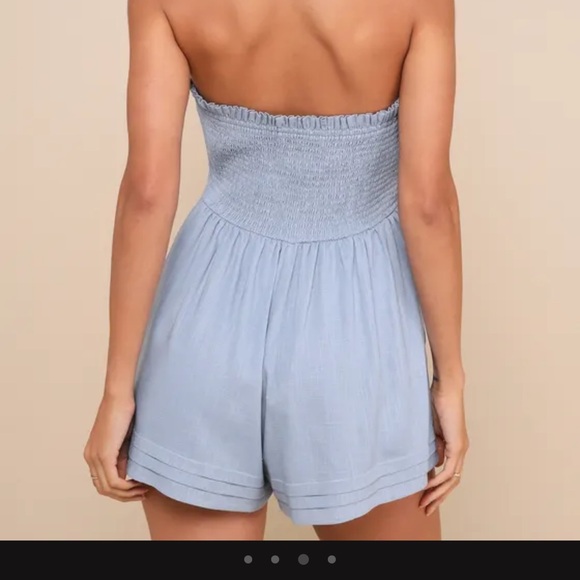 Lulus Blue Ruffled Strapless Romper - Picture 3 of 3